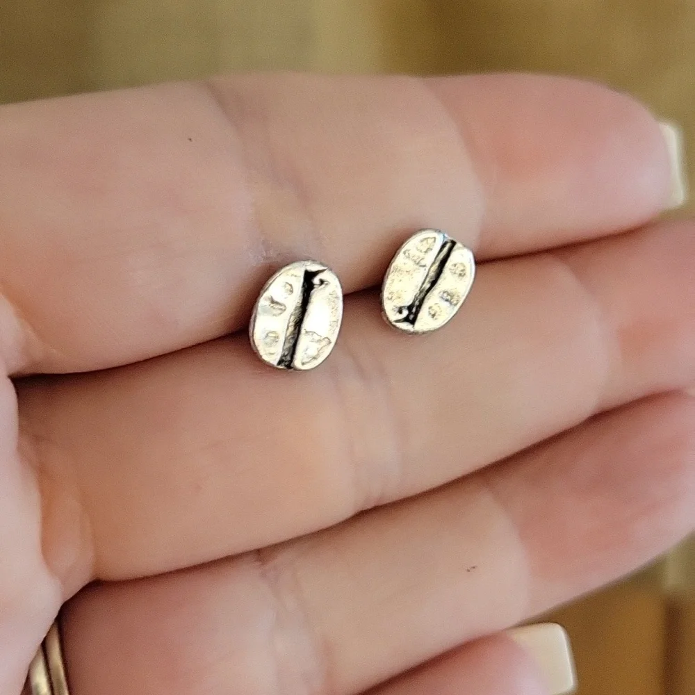 Coffee Bean Stud Earrings, unisex - Picture 6 of 6